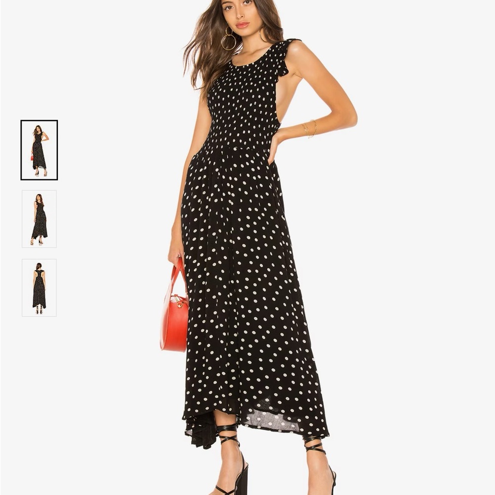 Free People Black Maxi Dress with White Polka Dots